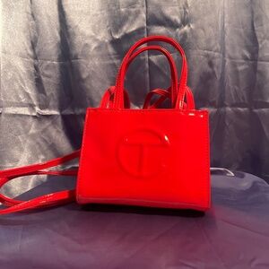 Patent Leather Small Red Shopping Bag